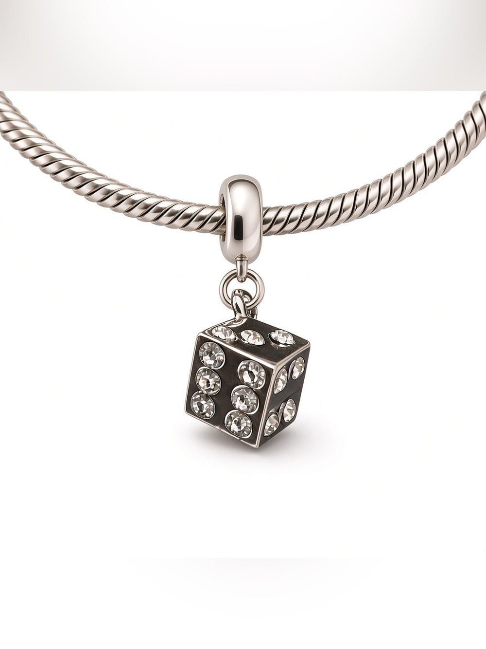 2/$18 Silver Dice 3D Rhinestones Charm - mix and match - all charms